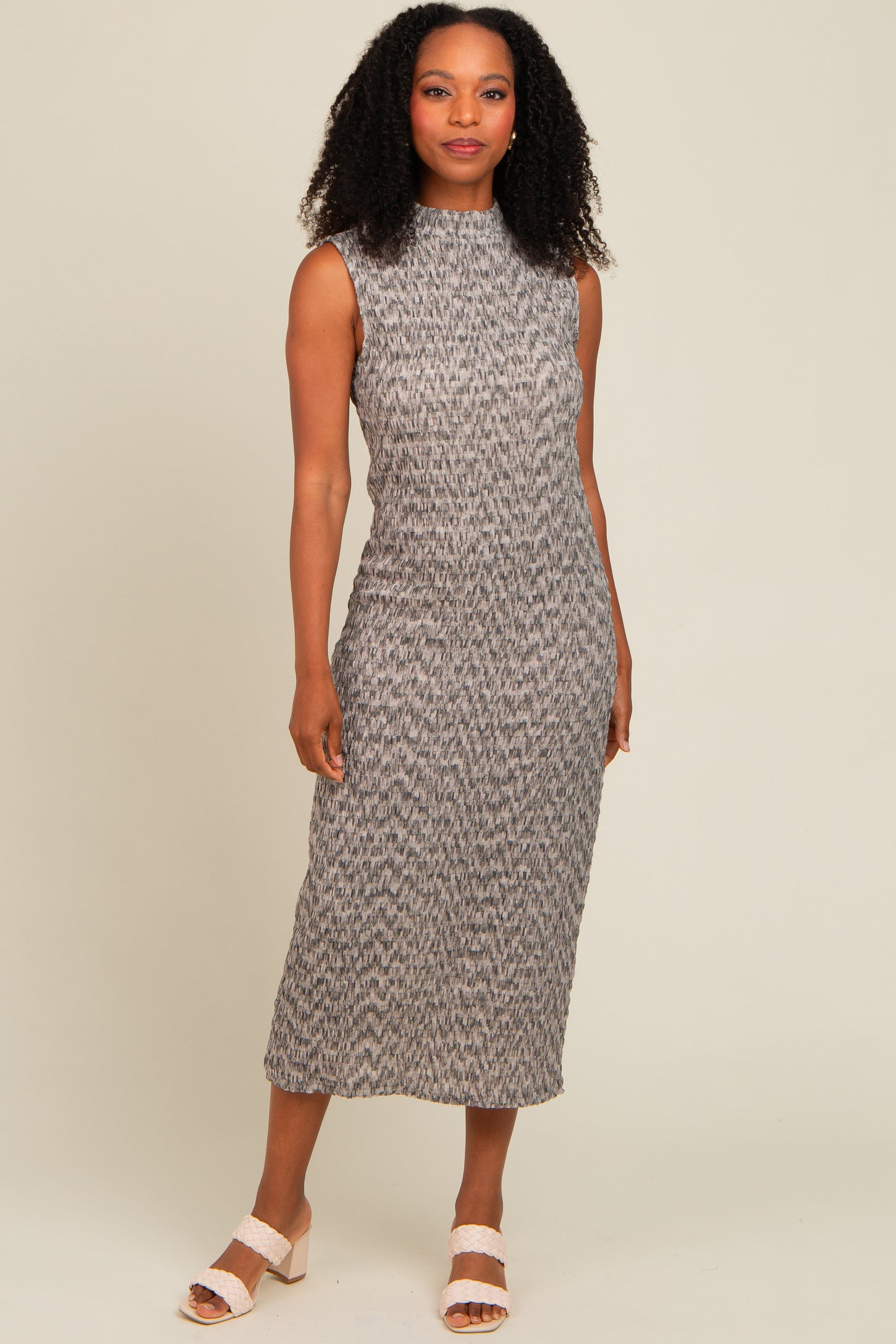 grey mock neck dress Mock Neck Wool Double-Face Dress silver / 10