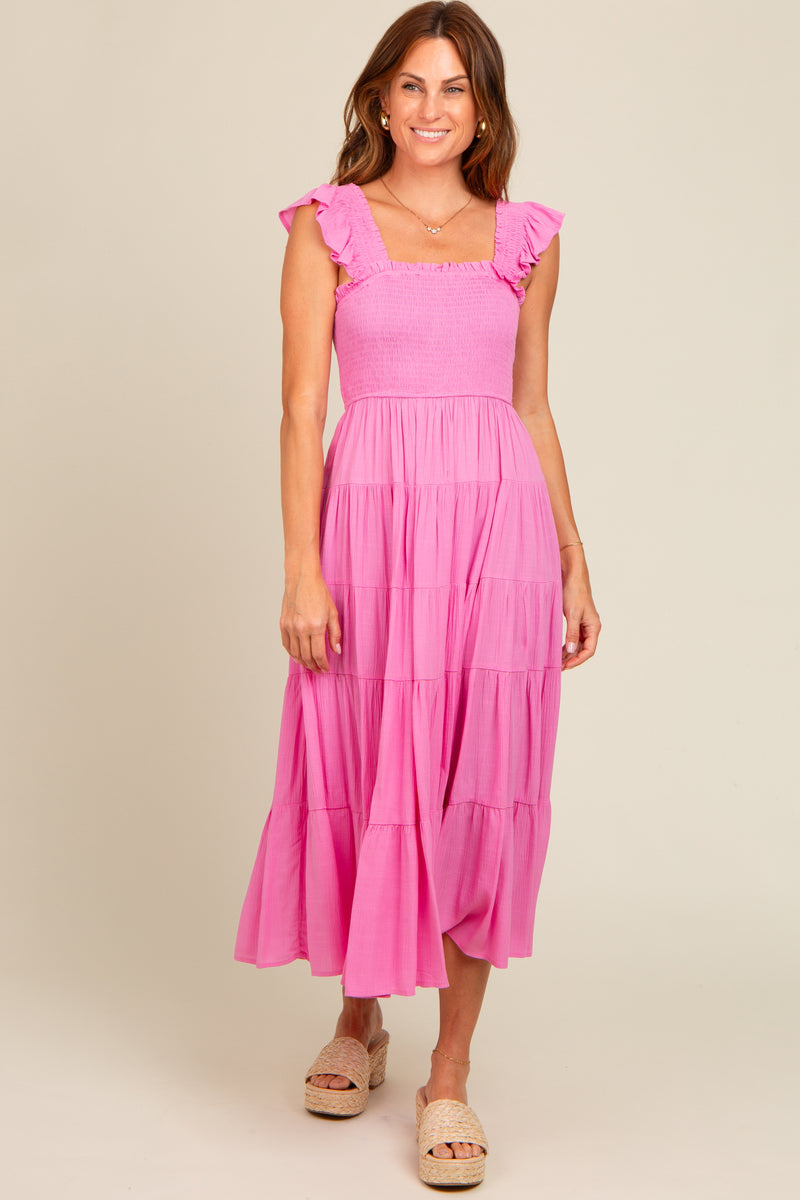 Vibrant Ruffle Smocked Midi Dress