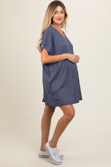 Navy Striped Soft Knit Maternity Dress