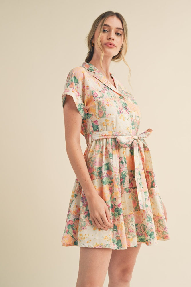 Pink Multi Floral Button Down Short Sleeve Mini Dress PinkBlush Pink Multi Floral Button Down Short Sleeve Mini Dress PinkBlush