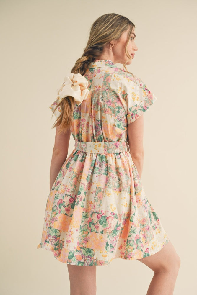 Pink Multi Floral Button Down Short Sleeve Mini Dress PinkBlush Pink Multi Floral Button Down Short Sleeve Mini Dress PinkBlush
