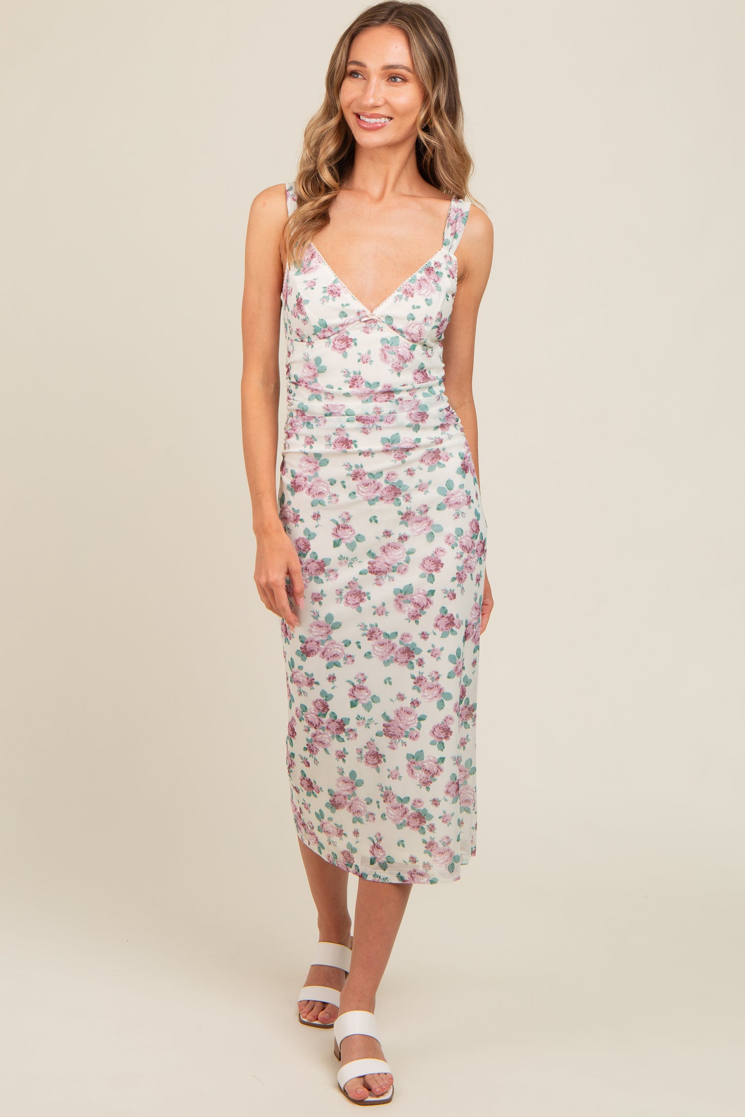 Cream Floral Mesh Lace Top Dress