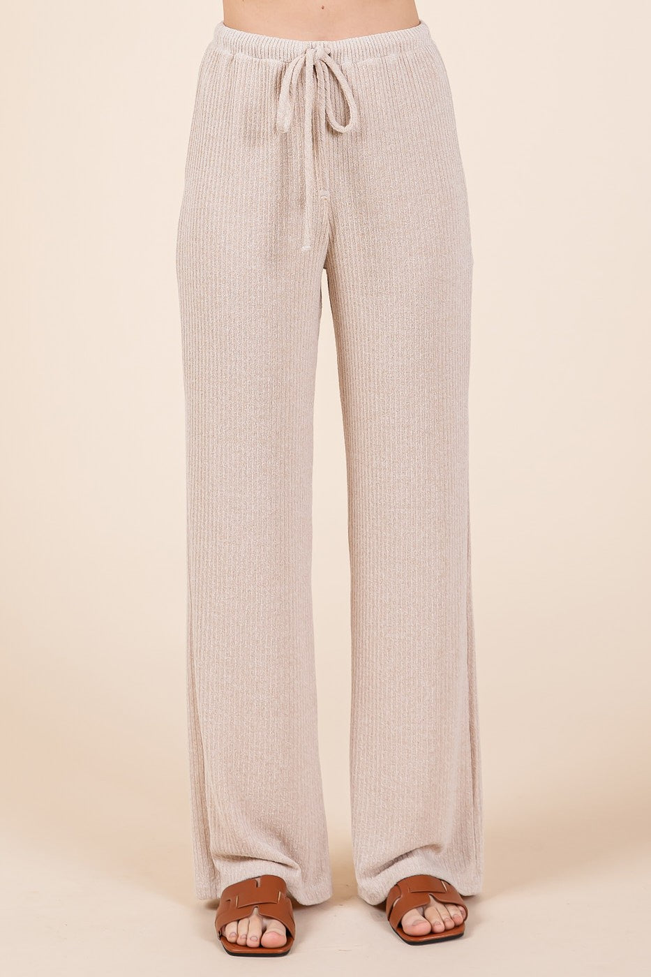 Beige Rib Knit Tank and Pant Set