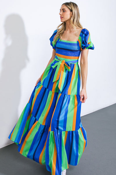 Blue Multi Stripe Maxi Dress  PinkBlush
