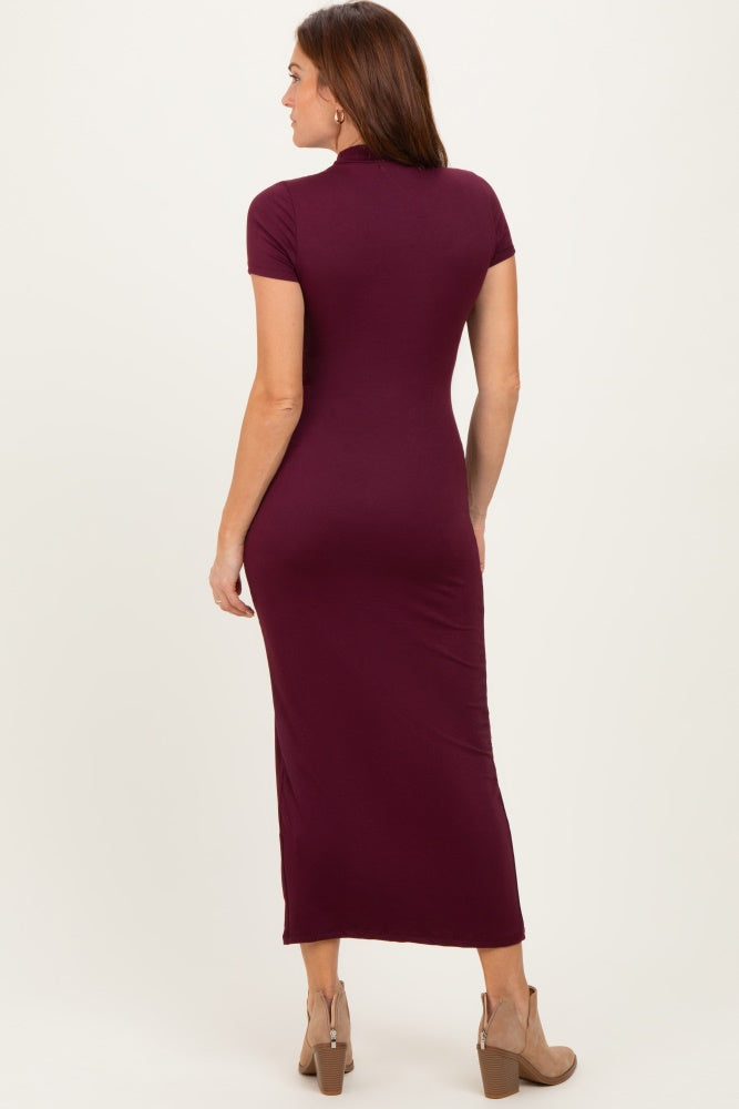 short sleeve bodycon maxi dress Burgundy Mock Neck Front Slit neckline with a ring Step 1. Choose color *:Black discount_eligible Few Moda | Irene