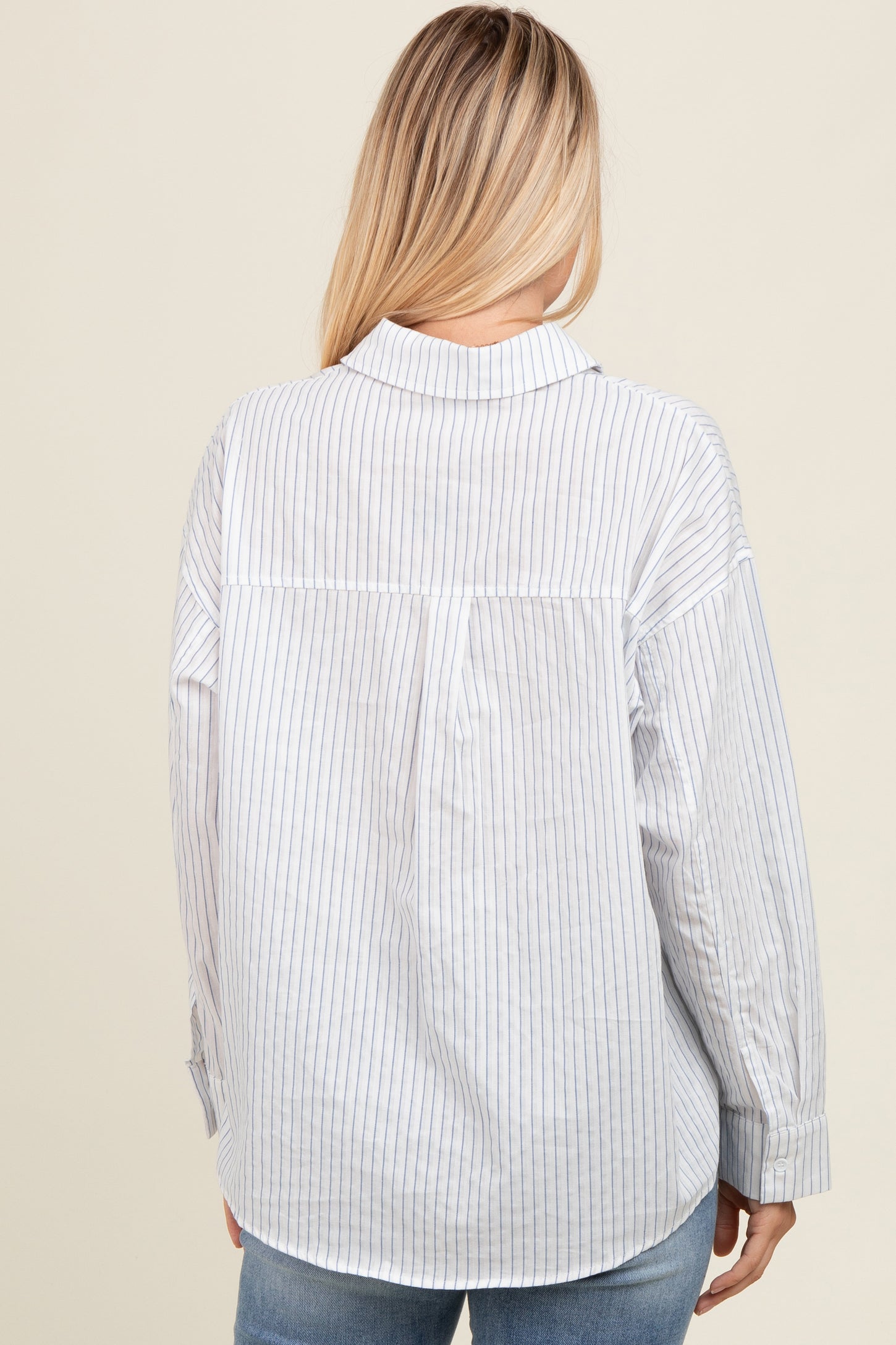 White Striped Button Down Top