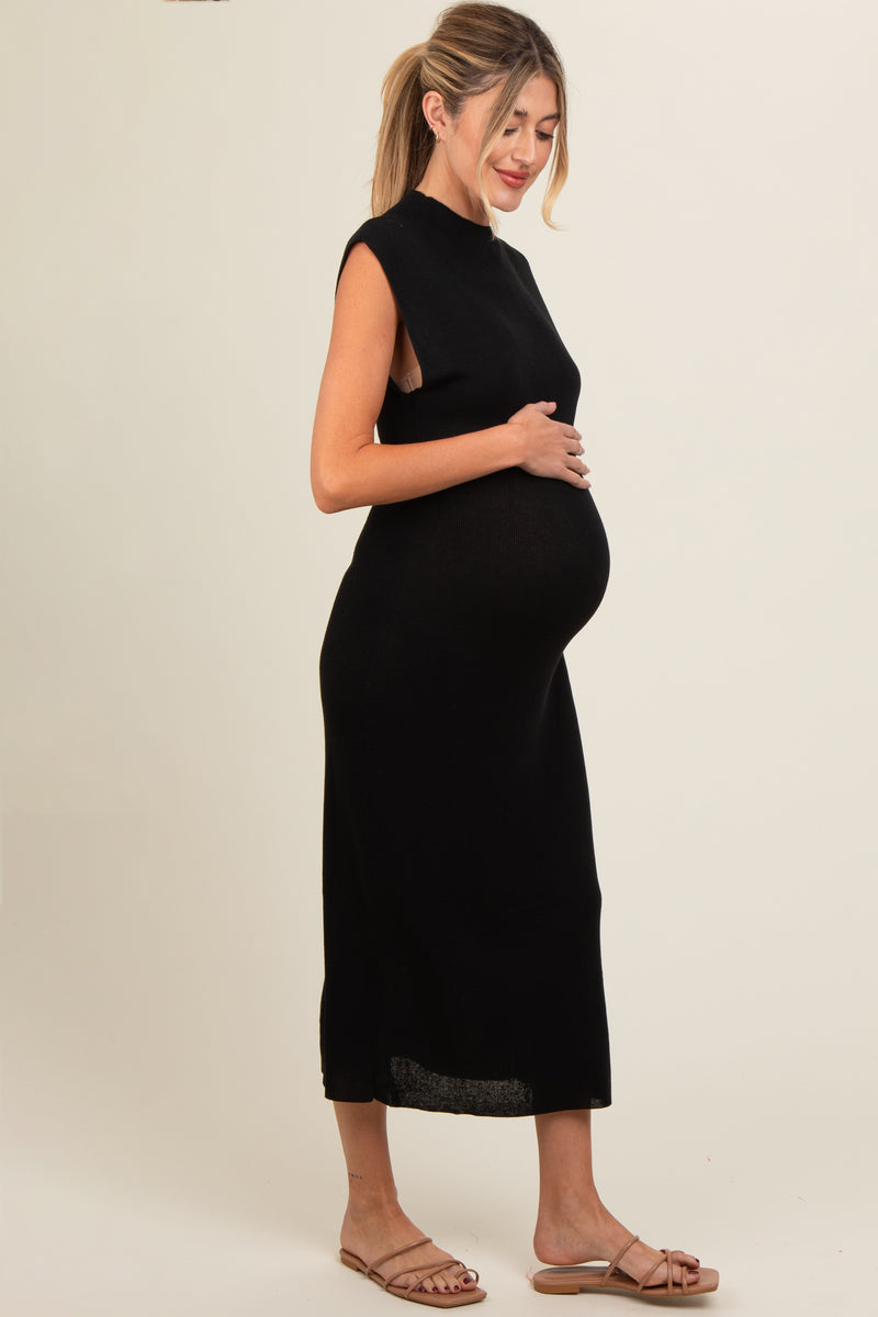 Black Rib Knit Mock Neck Mock Neck Nursing Dress main image 1