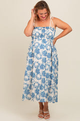 Cream Floral Smocked Maternity Plus Midi Dress