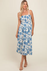 Cream Floral Smocked Midi Dress