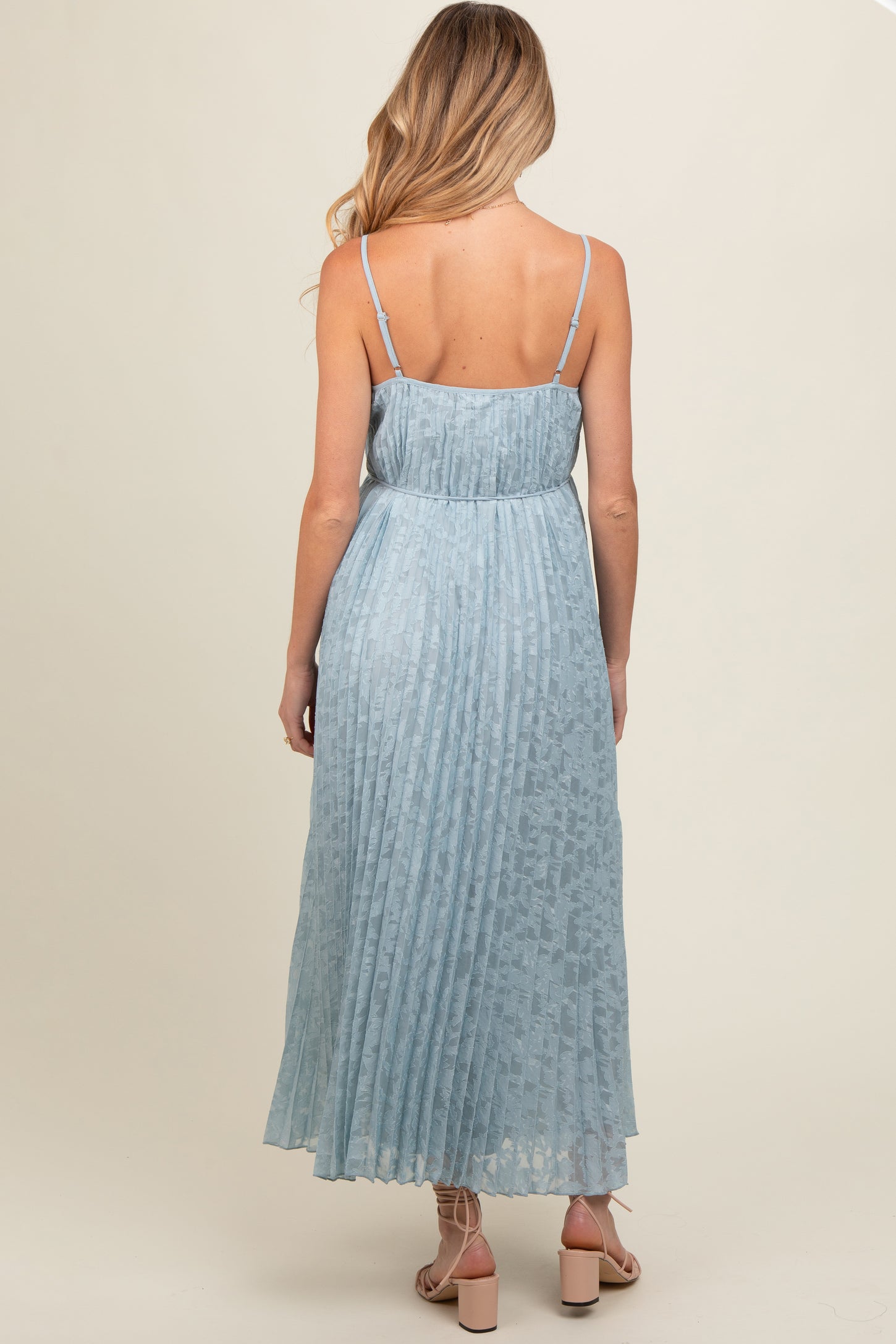 Light Blue Floral Pleated Maternity Maxi Dress – PinkBlush