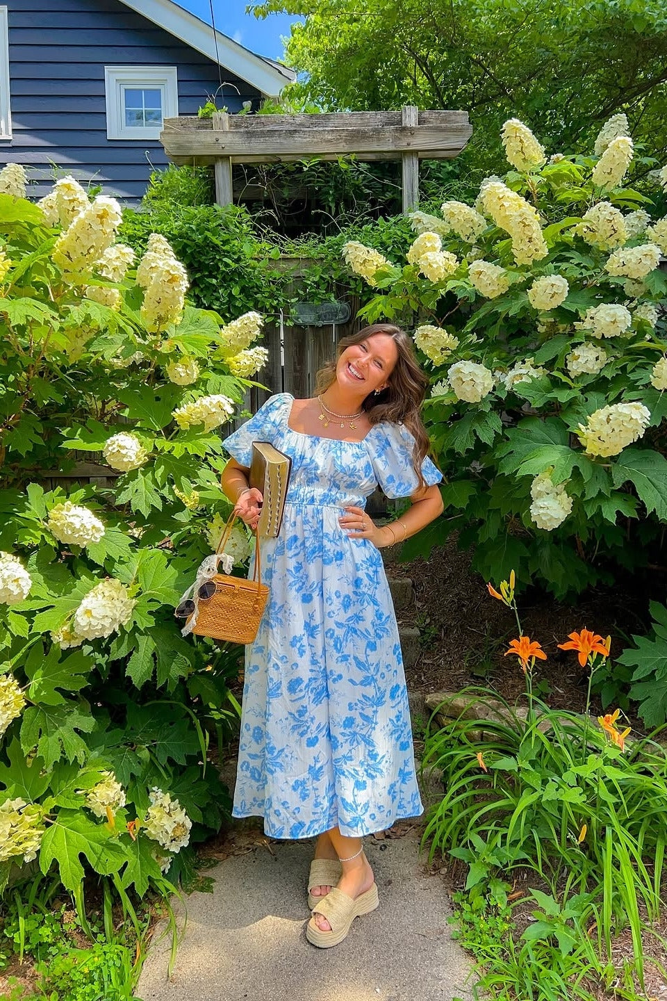 Blue Floral Puff Sleeve Midi Dress Blue Floral Puff Sleeve Midi Dress