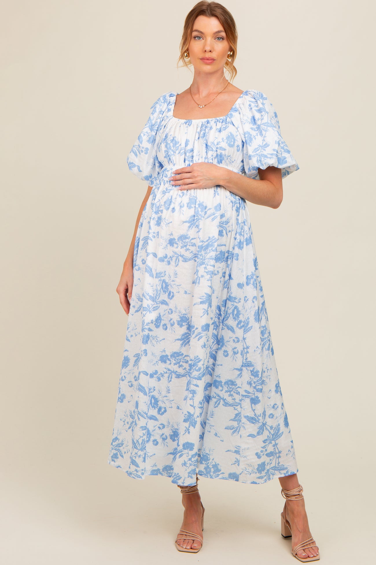 Blue Maternity Dresses For Baby Shower Blue Floral Puff Sleeve Maternity Midi Dress Blue Maternity Dresses For Baby Shower Blue Floral Puff Sleeve Maternity Midi Dress