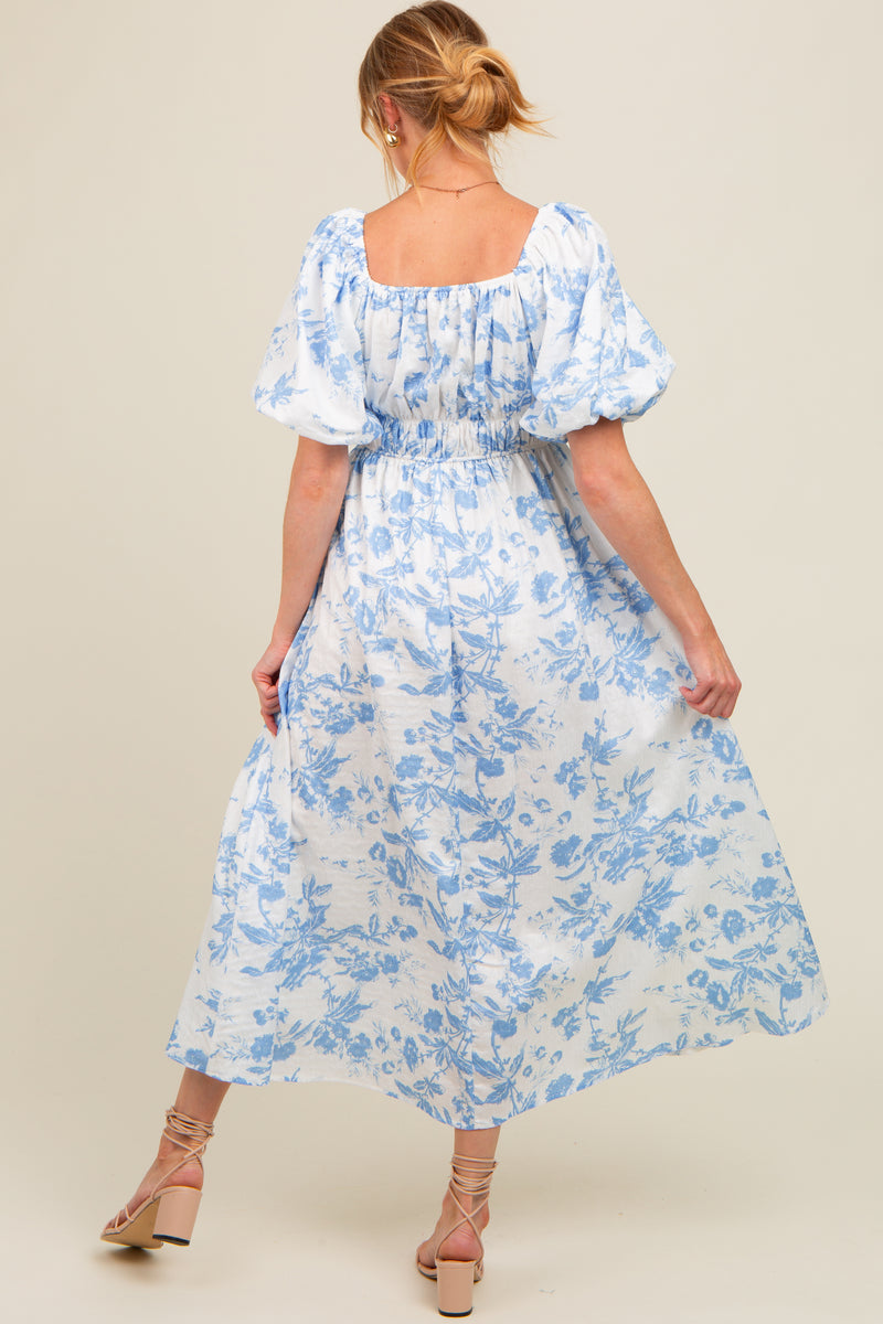 Blue Floral Puff Sleeve Maternity Midi Dress PinkBlush Blue Floral Puff Sleeve Maternity Midi Dress PinkBlush