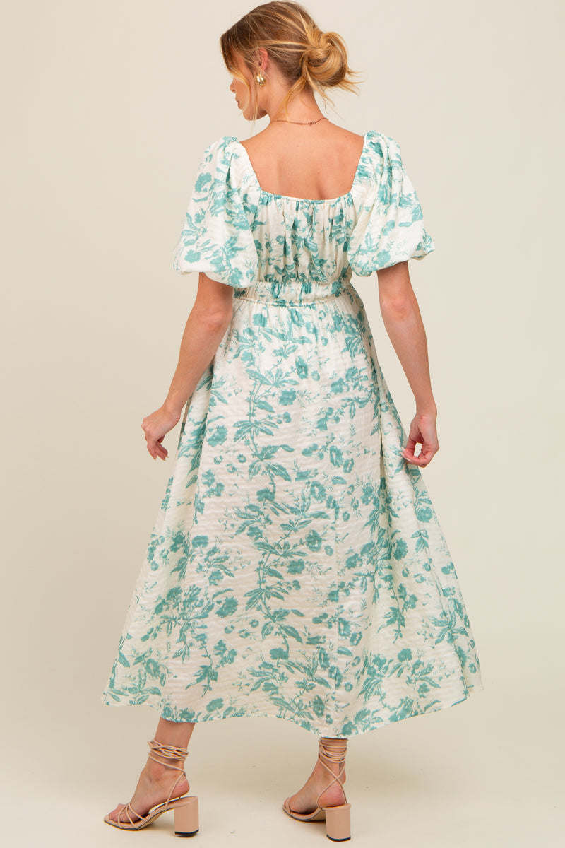 Teal Floral Puff Sleeve Maternity Midi Dress – PinkBlush