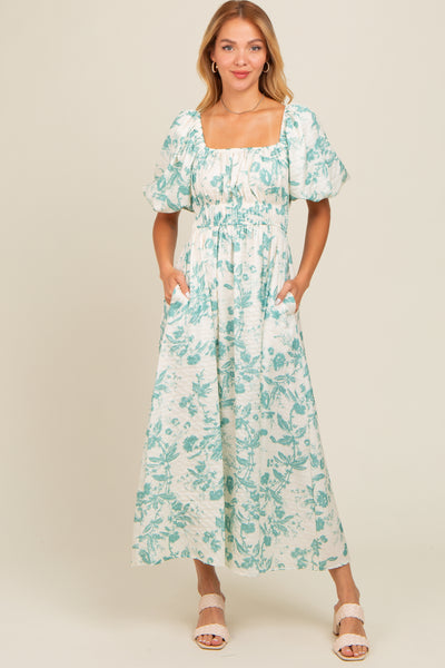 teal blue midi dress Print Midi Dress Blue