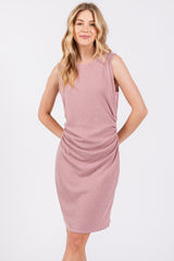 Mauve Ruched Sleeveless Maternity Fitted Dress