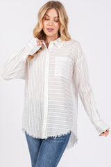 White Striped Fringe Button Down Maternity Shirt