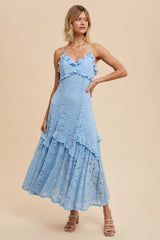 Powder Blue Vintage Lace Maxi Dress