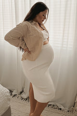 Cream Ribbed Square Neck Sleeveless Crop Maternity Skirt Set