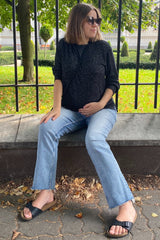 Blue Fringe Hem Cropped Slim Straight  Maternity Jeans