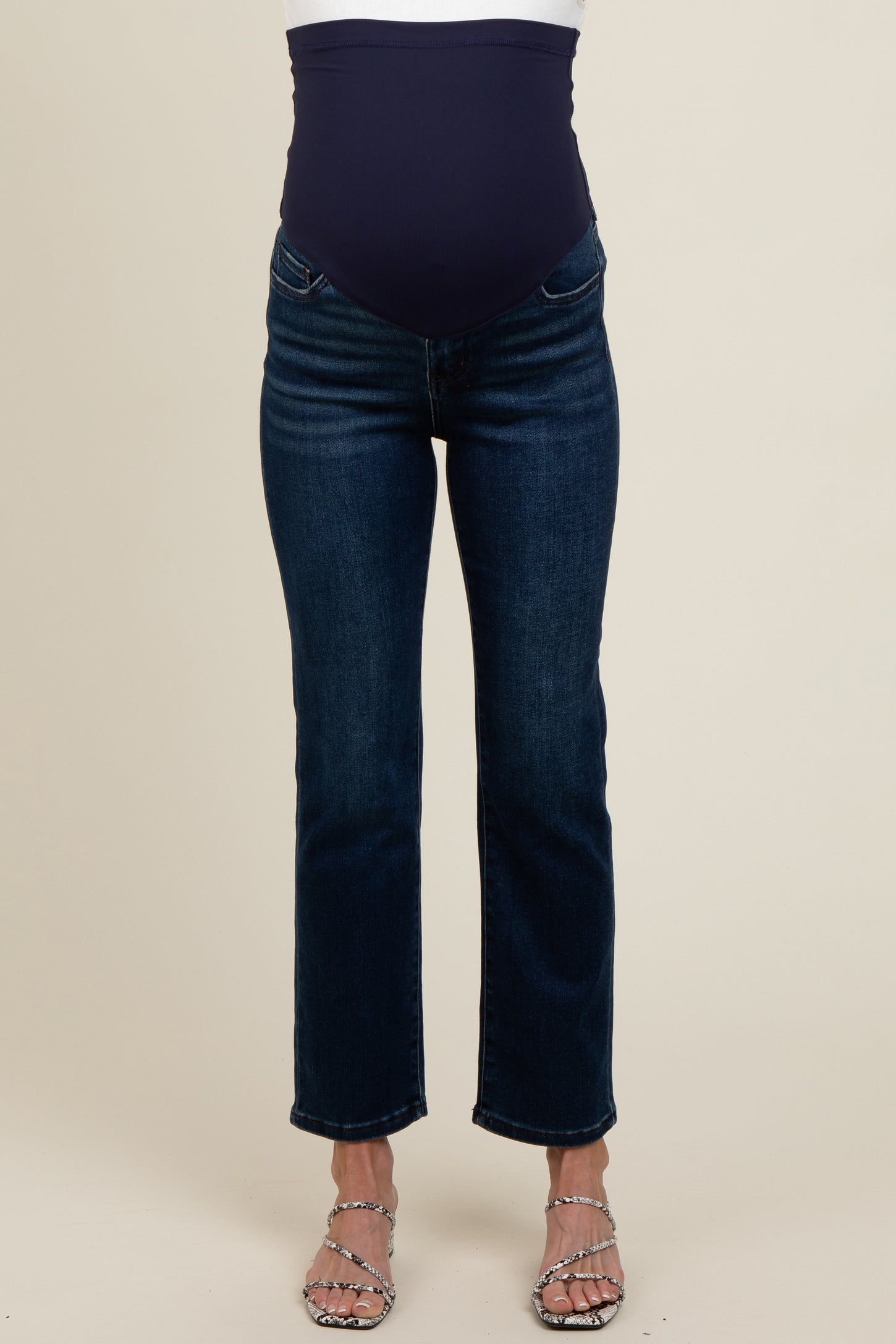 Navy Blue Ankle Slim Straight Maternity Jeans