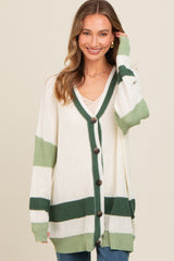 Olive Green Colorblock Button Down Maternity Cardigan