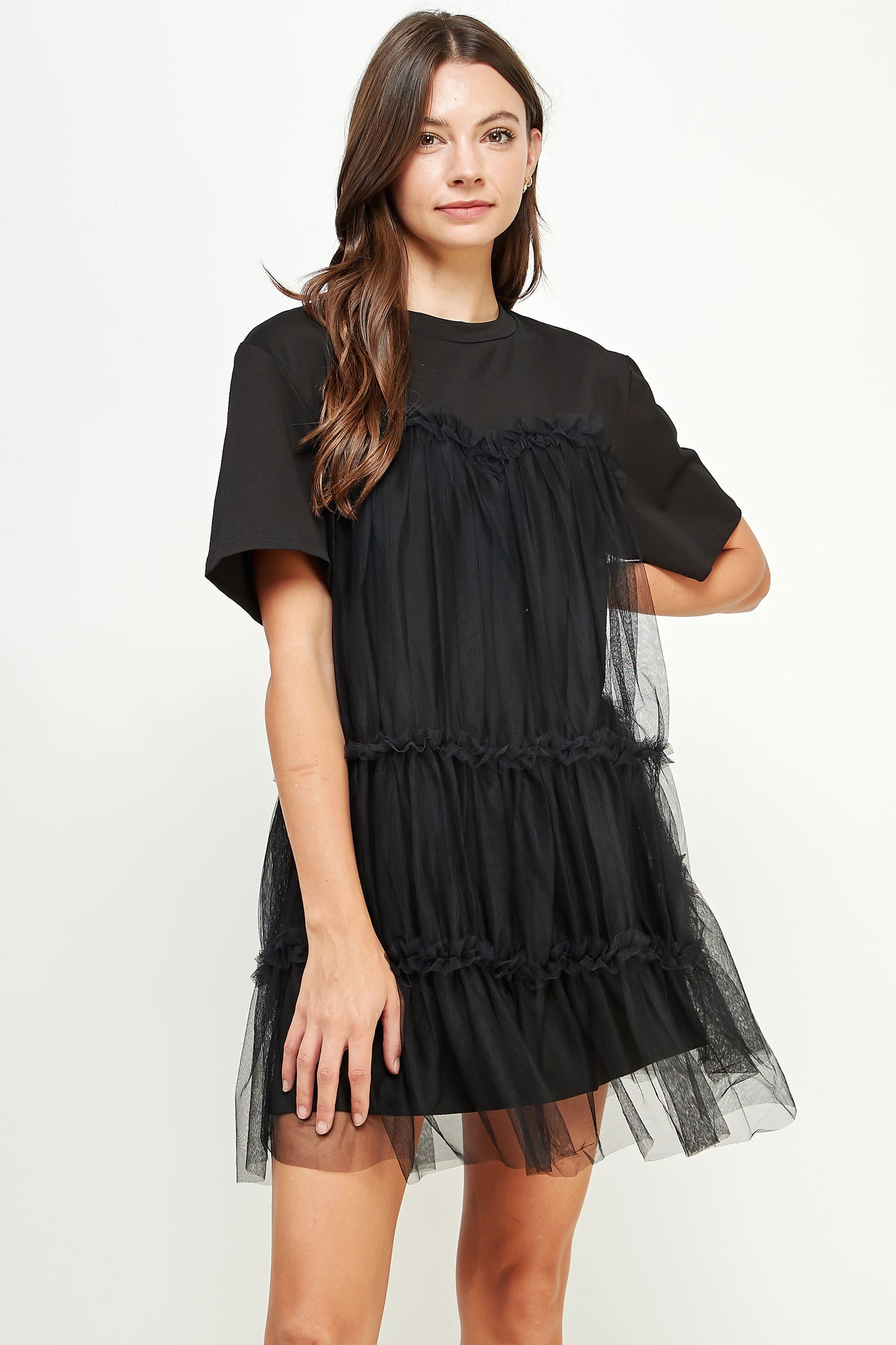Black Tulle Overlay Tiered Mini Dress– PinkBlush