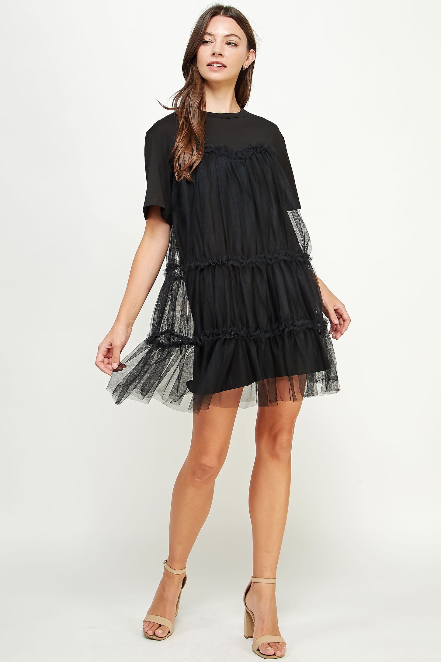 Black Tulle Overlay Tiered Mini Dress – PinkBlush