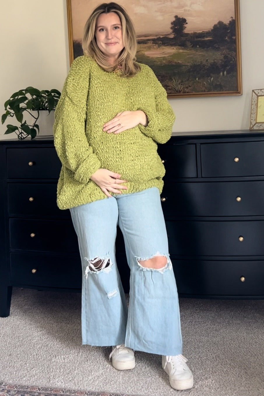 Light Blue Open Knee Relaxed Wide Leg Maternity Jeans