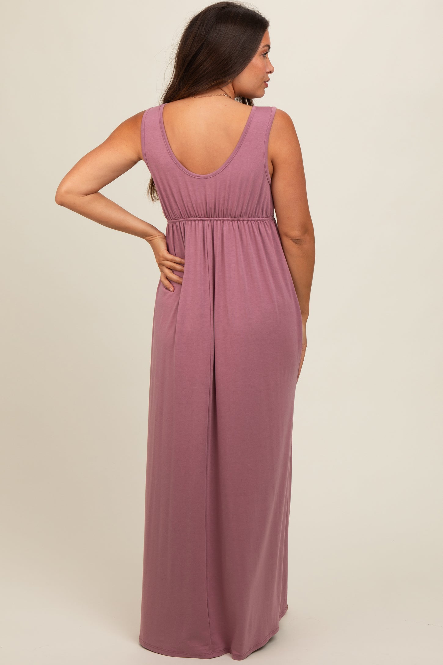 Pink Front Tie Cutout Sleeveless Maternity Maxi Dress