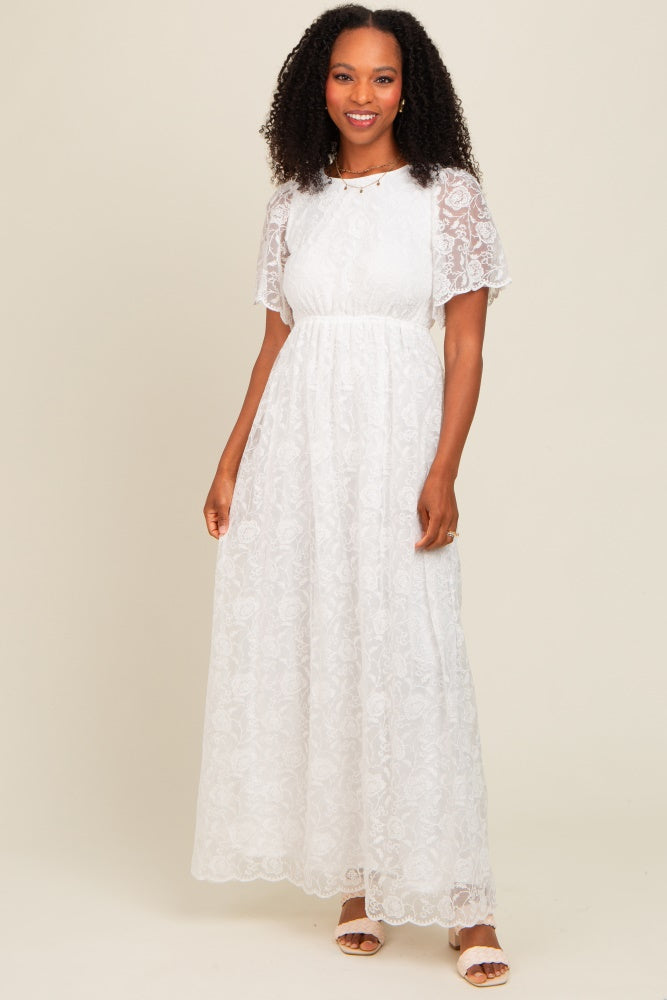 White Lace Sheer Lace Back Maternity Maxi Dress PinkBlush White Lace Sheer Lace Back Maternity Maxi Dress PinkBlush