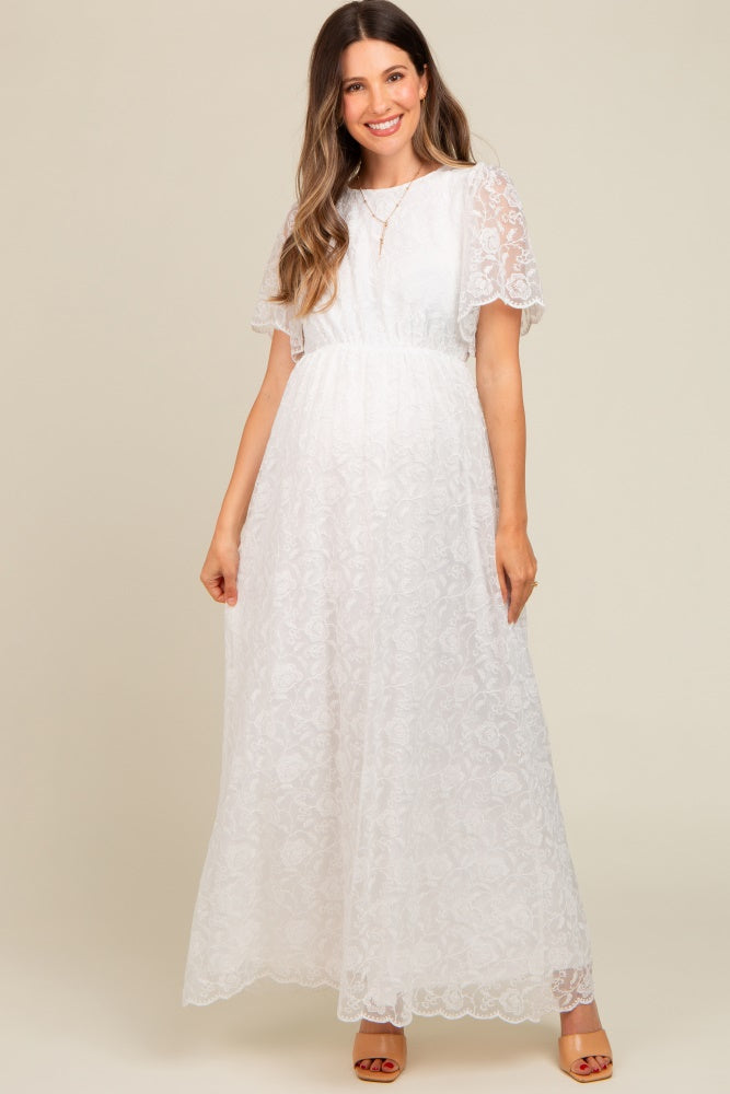 chinese dress ladies Sheer-Bodice Long White Lace Formal Dress main image 1