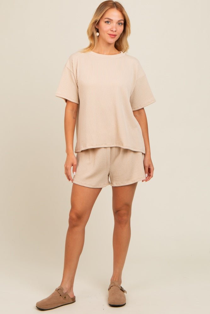 Ivory Ribbed Maternity Shorts Set