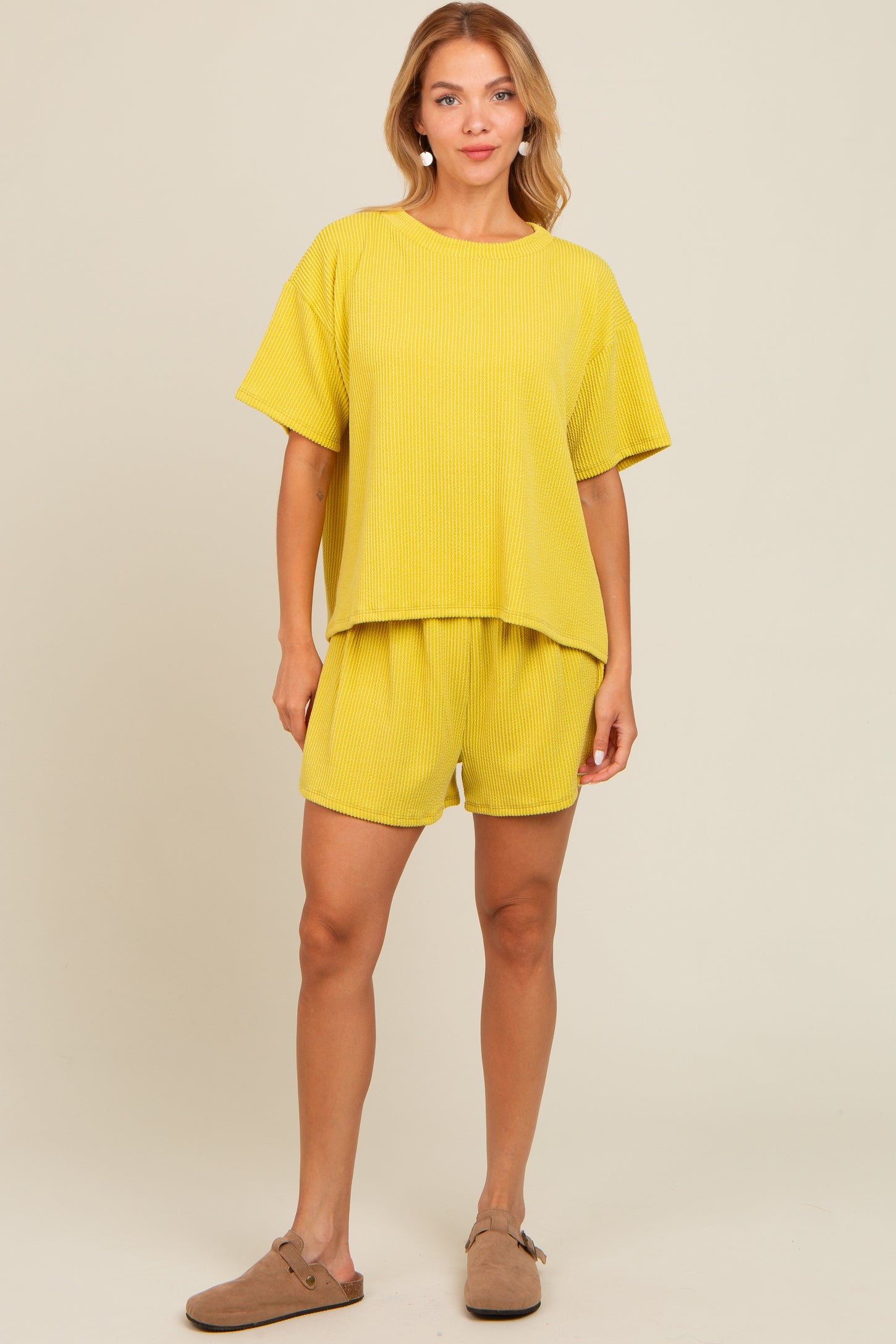 Lime Ribbed Shorts Set
