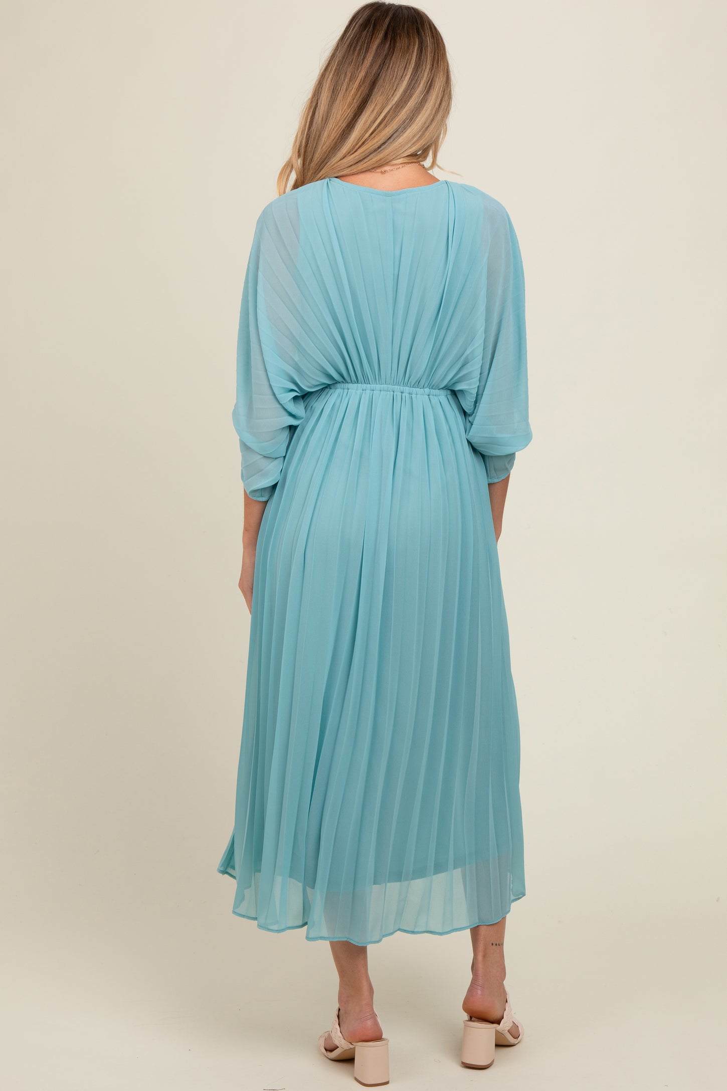 Blue Pleated V Neck Maternity Maxi Dress Blue Pleated V Neck Maternity Maxi Dress