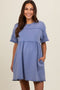 Blue Raw Hem Maternity Short Sleeve Dress