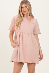 Mauve Raw Hem Maternity Short Sleeve Dress