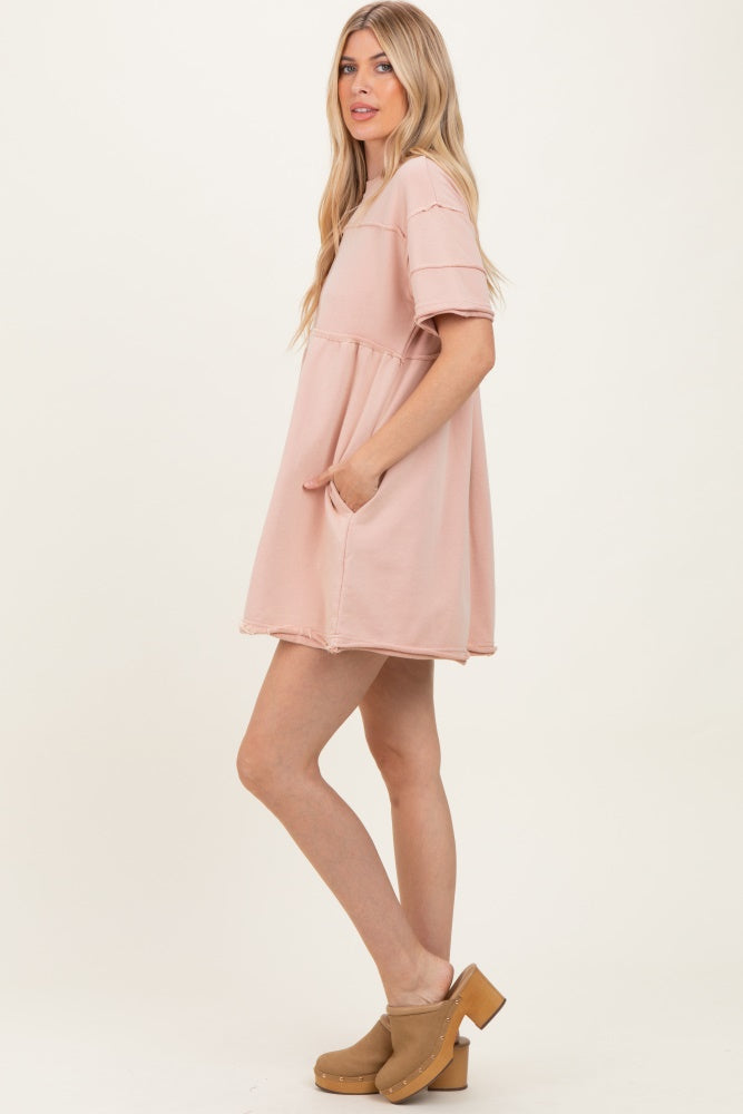 Mauve Raw Hem Short Sleeve Dress