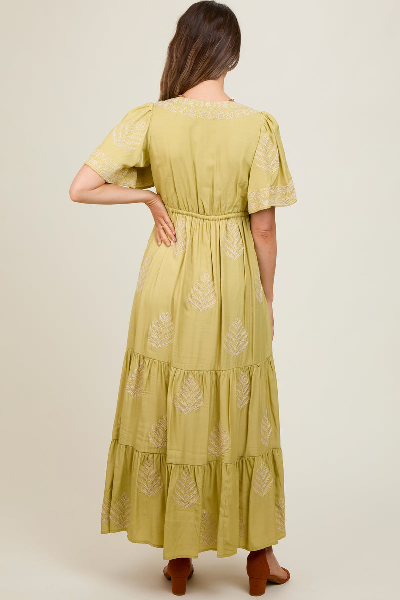 Light Olive Embroidered Maternity Maxi Dress – PinkBlush