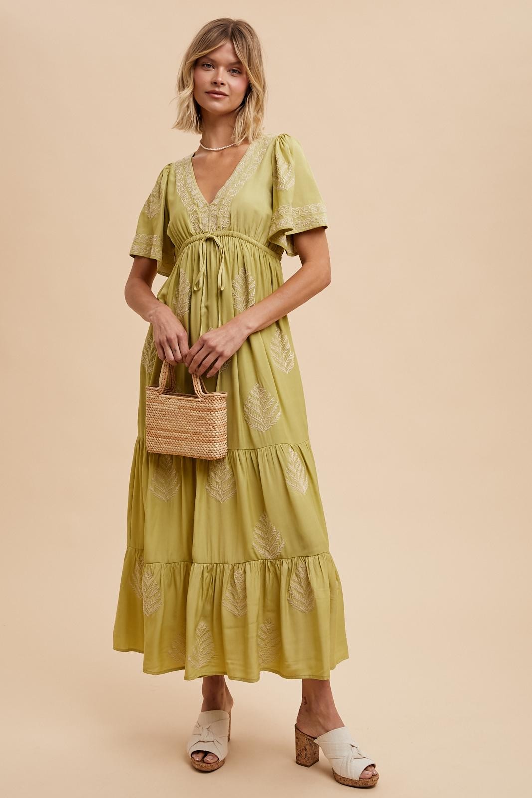 Light Olive Embroidered Maternity Maxi Dress PinkBlush Light Olive Embroidered Maternity Maxi Dress PinkBlush