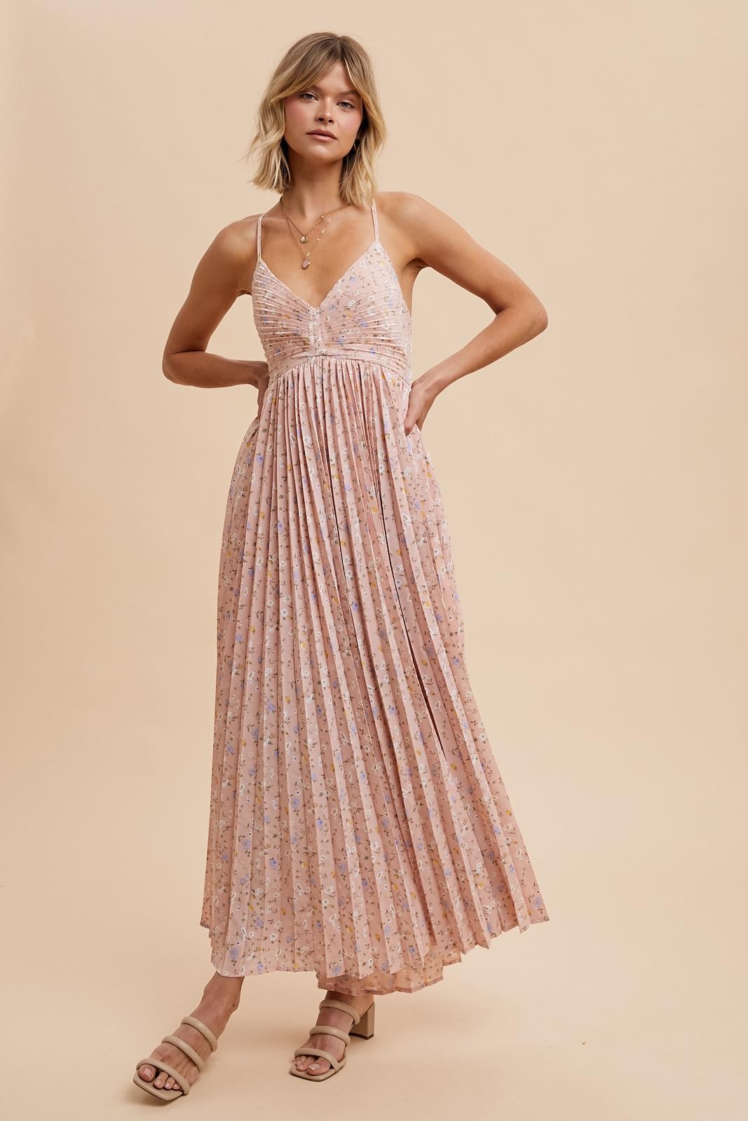strapless open back dress Light Pink Floral Pleated Back Cutout Maxi Dress – PinkBlush
