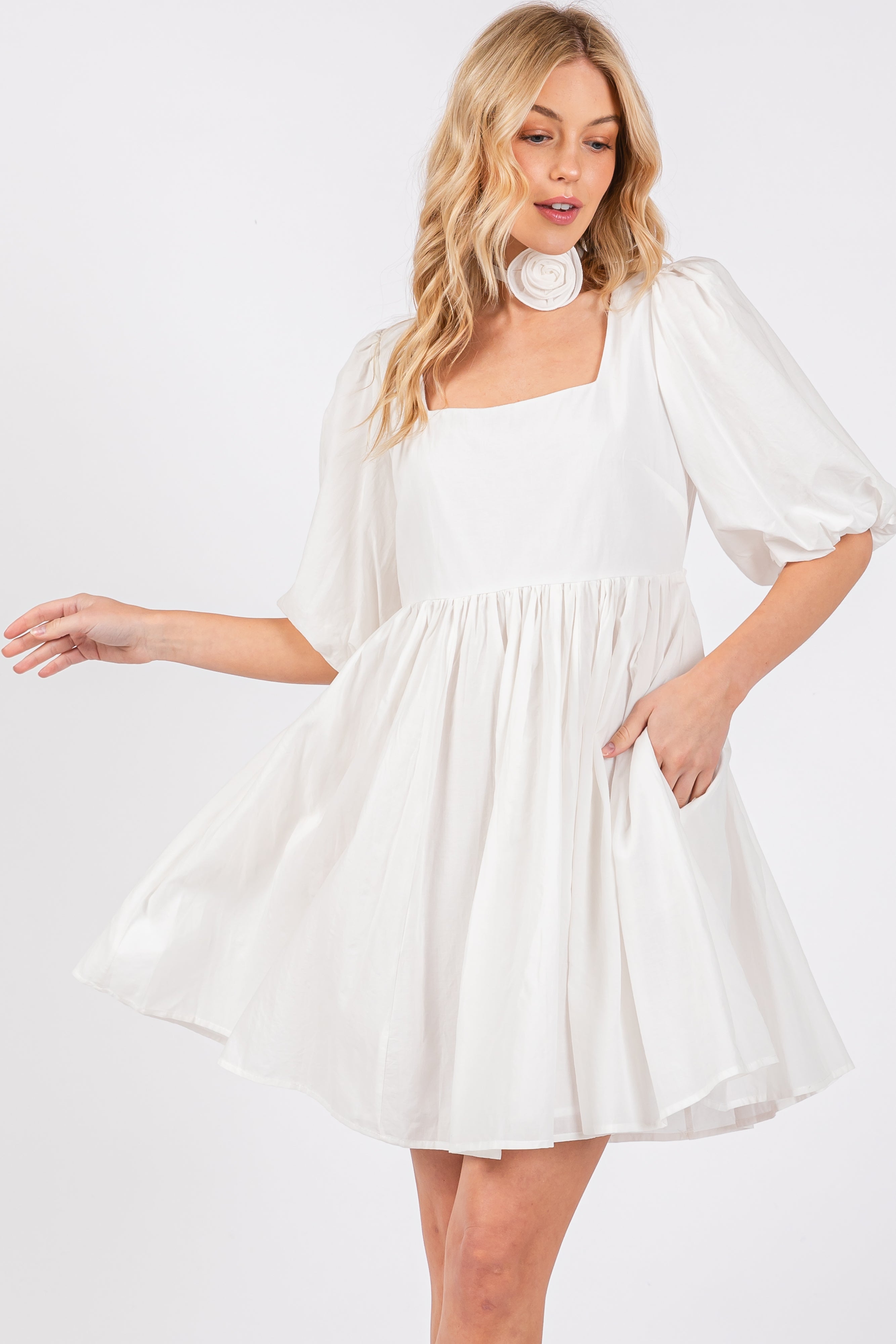 white baby doll dress White Babydoll Mini Dress