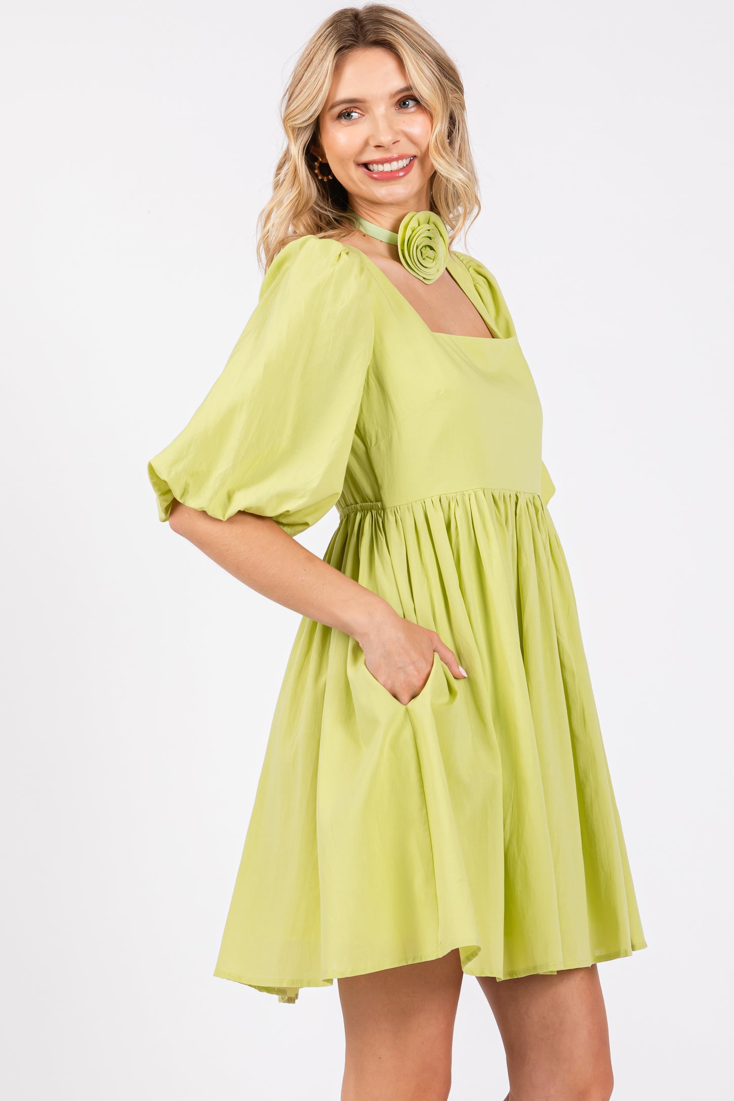 lime green babydoll dress Lime Babydoll Mini Dress