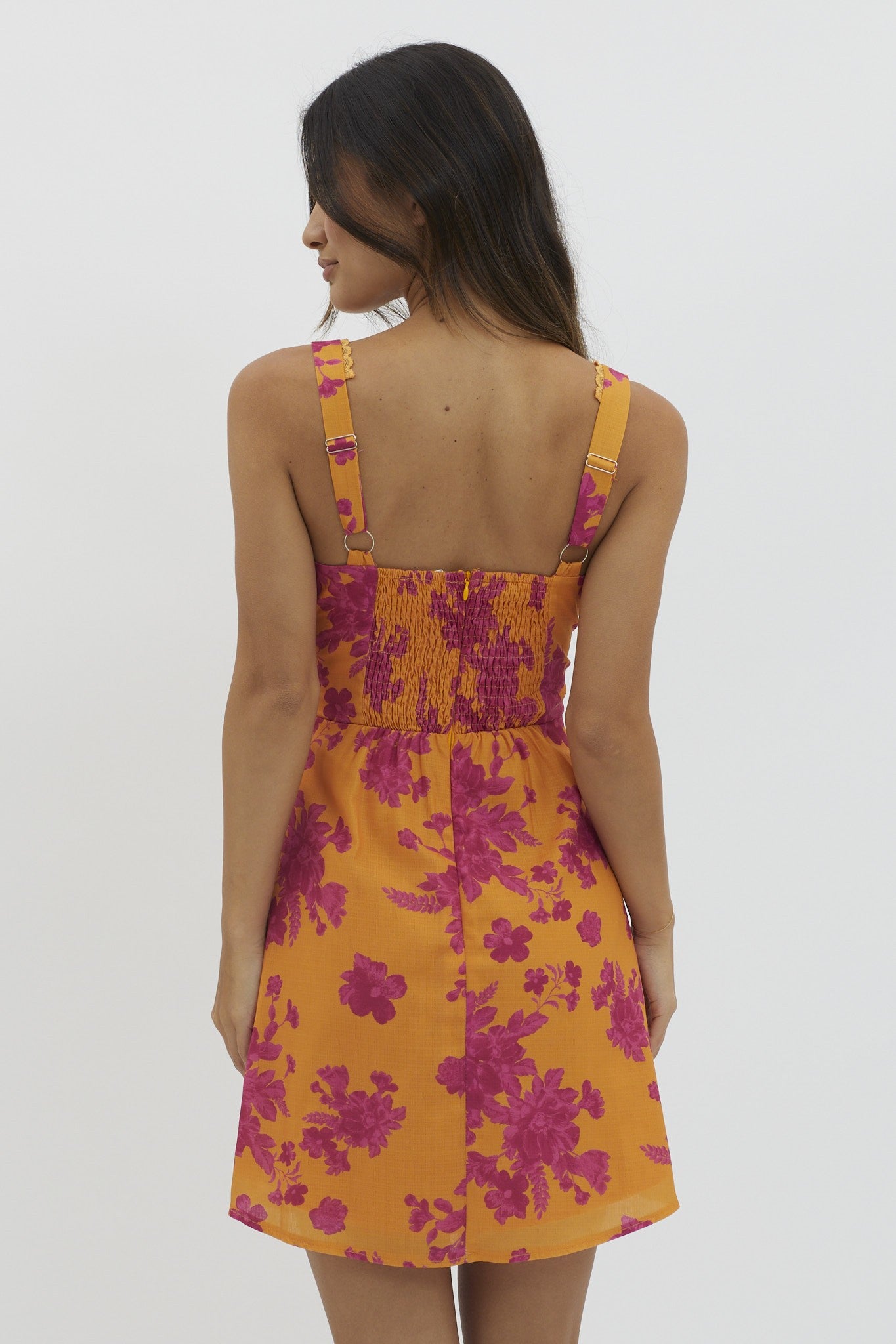 Orange Sleeveless Floral Print Front Tie Mini Dress Orange Sleeveless Floral Print Front Tie Mini Dress