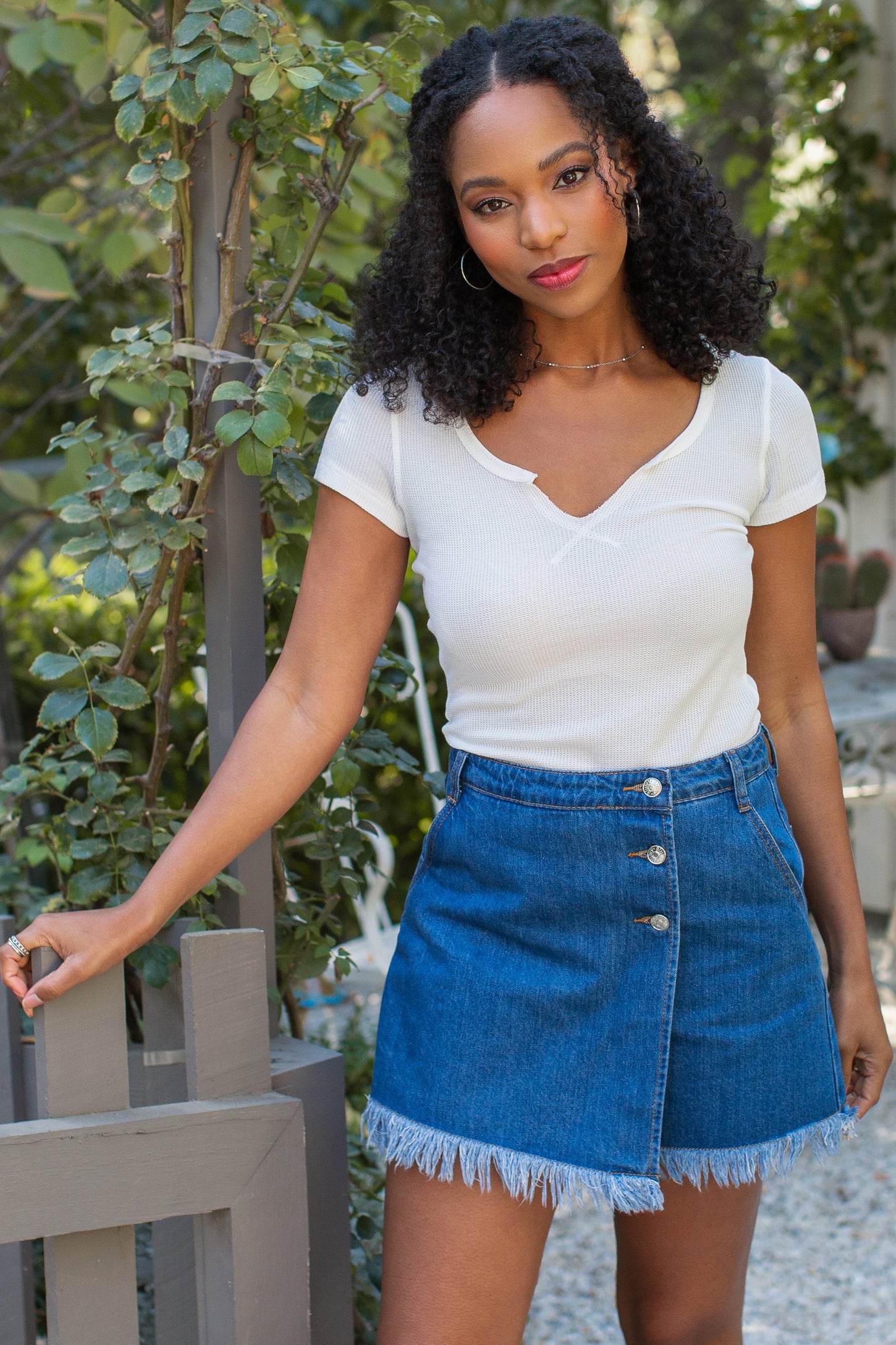 White Thermal Tee With Front Notch