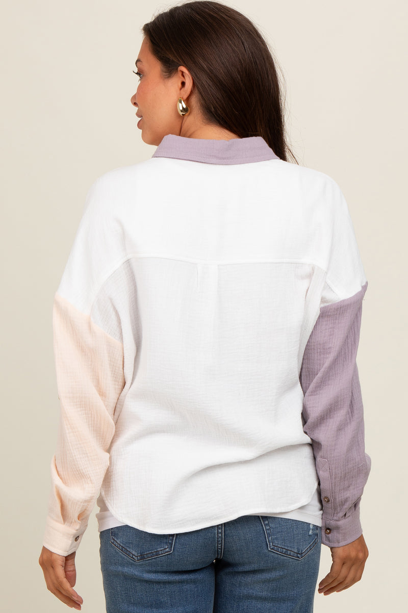 Lavender Lightweight Colorblock Maternity Button Up Top – PinkBlush