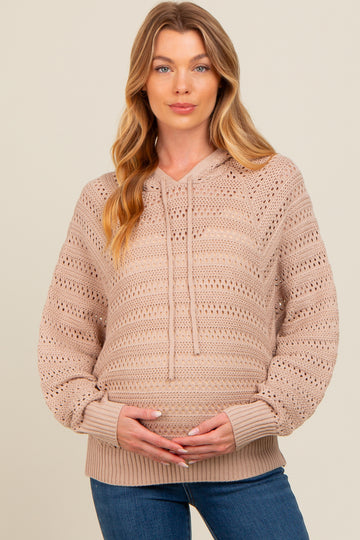 Beige Pointelle Knit Maternity Sweater