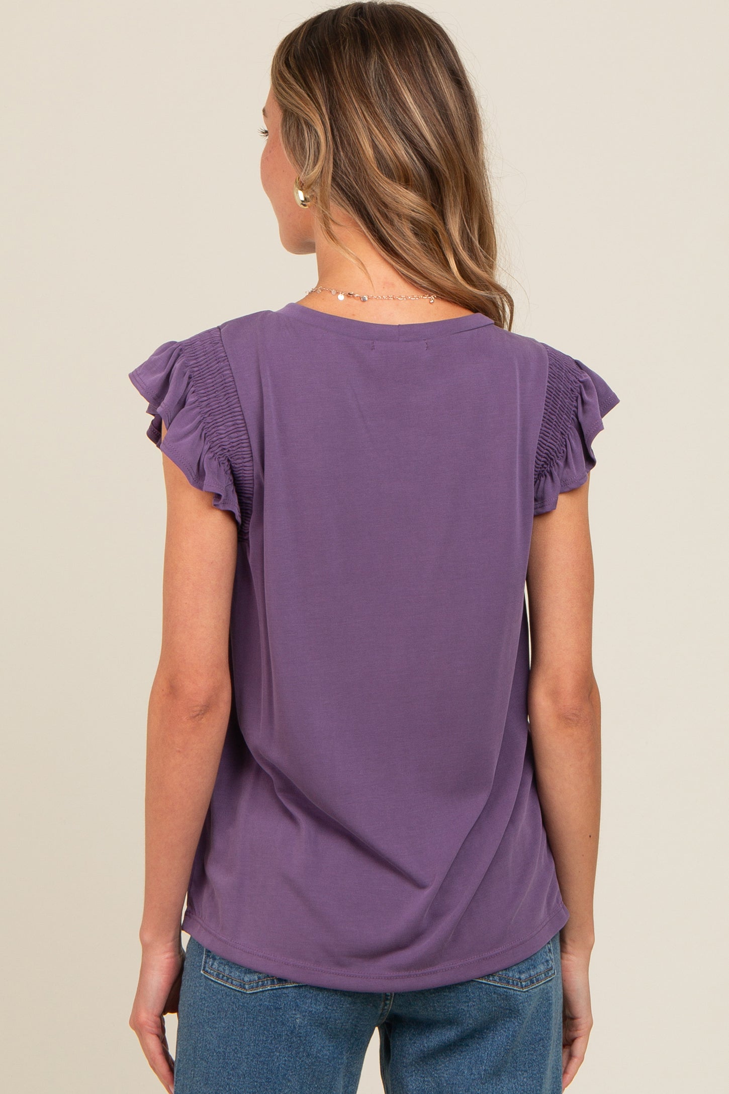 Purple Top Ruffles Purple Smocked Ruffle Sleeve Top – PinkBlush