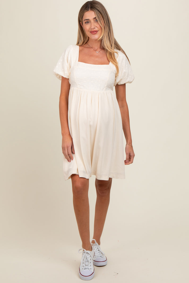 Ivory Eyelet Lace Contrast Maternity Babydoll Dress – PinkBlush