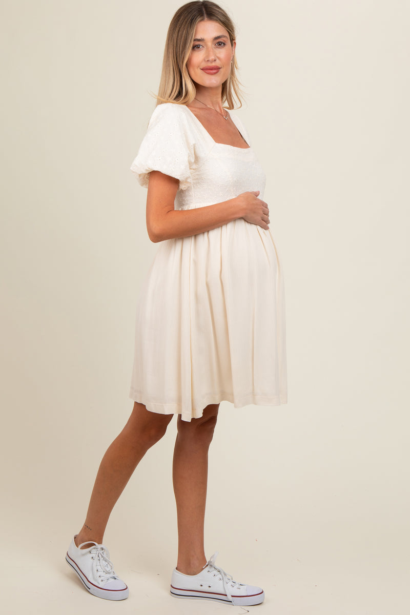 Ivory Eyelet Lace Contrast Maternity Babydoll Dress – PinkBlush